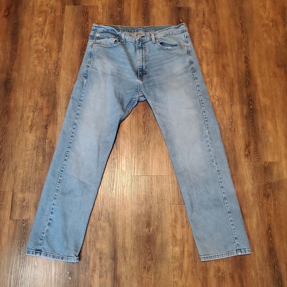 Levis 505 Jeans Mens 36x30 Blue Light Wash Cotton Stretch Straight Red Tab A10